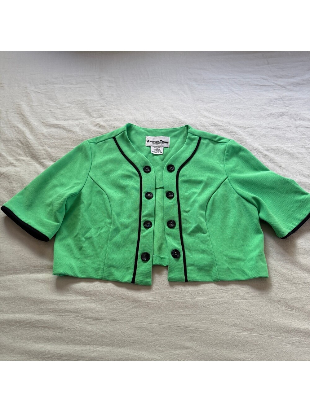Vintage 90s Another Thyme Green Cropped Jacket Short Sleeve Blazer Size 8